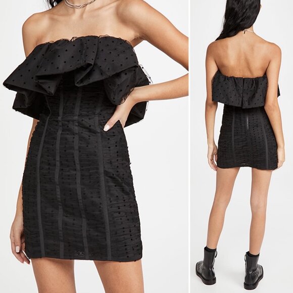 Self-Portrait Strapless Swiss Dot Frill Mini Cocktail Dress Black Size 10 NWT - Picture 1 of 10